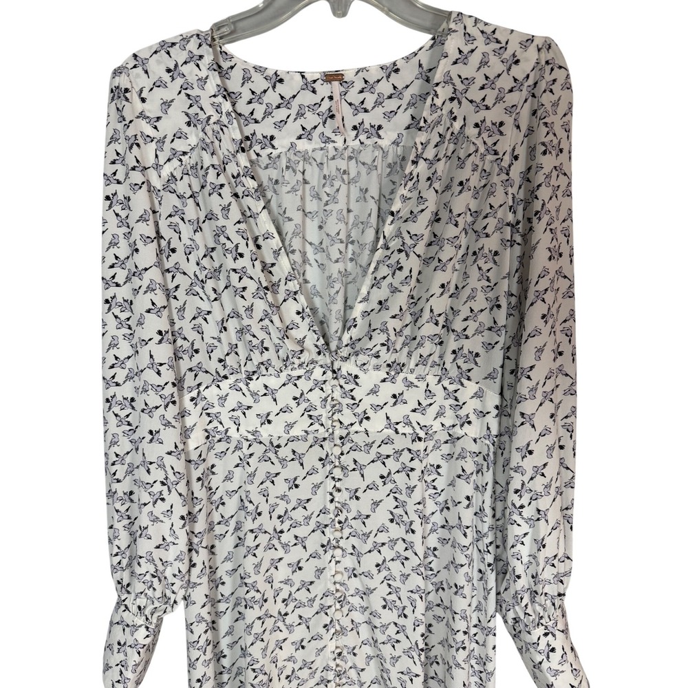 FREE PEOPLE Walk Me Home Maxi Dress, Black Bird Print, Button Down, Size 4 - Picture 4 of 9